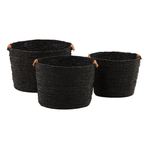 Karina Living Lorian Set of 3 Black Woven Baskets - Stylish Storage for Blankets, Toys & Home Decor Organization DOV71040-BLCK