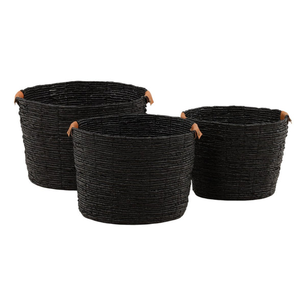 Karina Living Lorian Set of 3 Black Woven Baskets - Stylish Storage for Blankets, Toys & Home Decor Organization DOV71040-BLCK