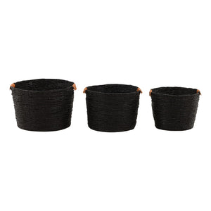 Karina Living Lorian Set of 3 Black Woven Baskets - Stylish Storage for Blankets, Toys & Home Decor Organization DOV71040-BLCK