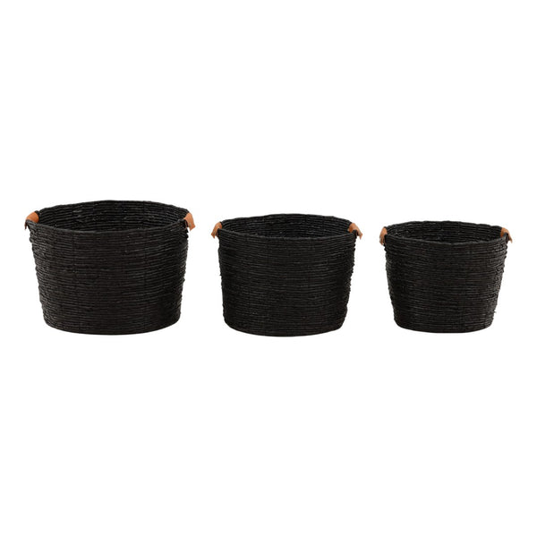 Karina Living Lorian Set of 3 Black Woven Baskets - Stylish Storage for Blankets, Toys & Home Decor Organization DOV71040-BLCK