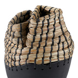 Dovetail Fannie Vase Teak Wood and Seagrass - Black and Natural 