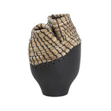 Karina Living Vase Teak Wood and Seagrass - Black and Natural