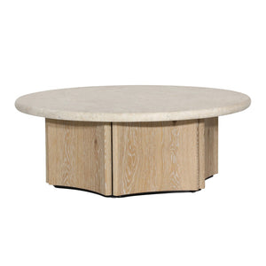 Dovetail Oja Coffee Table Oak Wood, Oak Veneer and Marble - Natural Wash and Cream