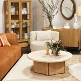 Dovetail Oja Coffee Table Oak Wood, Oak Veneer and Marble - Natural Wash and Cream