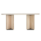 Dovetail Oja Console Table Oak Wood, Oak Veneer and Marble - Natural Wash and Cream