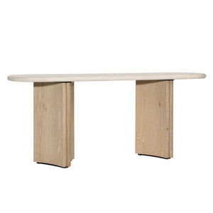 Dovetail Oja Console Table Oak Wood, Oak Veneer and Marble - Natural Wash and Cream