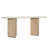 Dovetail Oja Console Table Oak Wood, Oak Veneer and Marble - Natural Wash and Cream