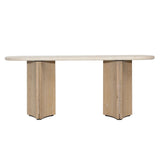 Dovetail Oja Console Table Oak Wood, Oak Veneer and Marble - Natural Wash and Cream