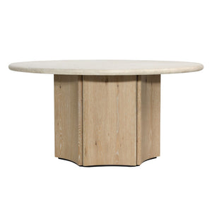 Dovetail Oja Dining Table Oak Wood, Oak Veneer and Marble - Natural Wash and Cream