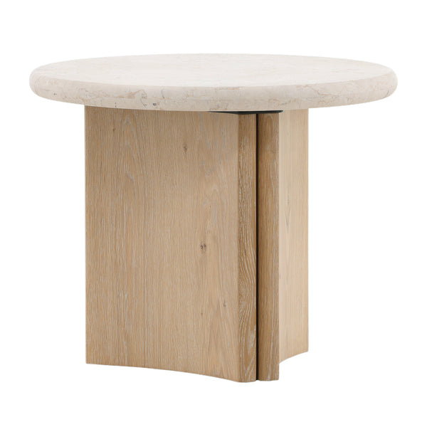 Dovetail Oja End Table Natural Natural Wash and Cream Marble Oak Wood,Oak Veneer and Marble DOV73009-NATL