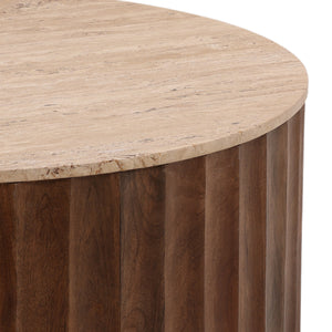 Dovetail Milburn Coffee Table Brown Natural and Medium Brown Travertine and Wood DOV75005-BRWN