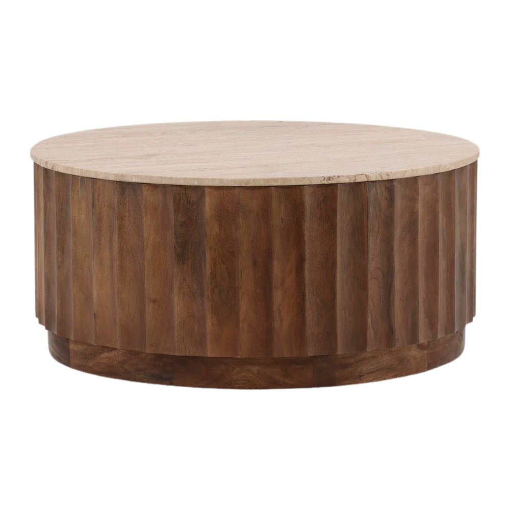 Dovetail Milburn Coffee Table Brown Natural and Medium Brown Travertine and Wood DOV75005-BRWN