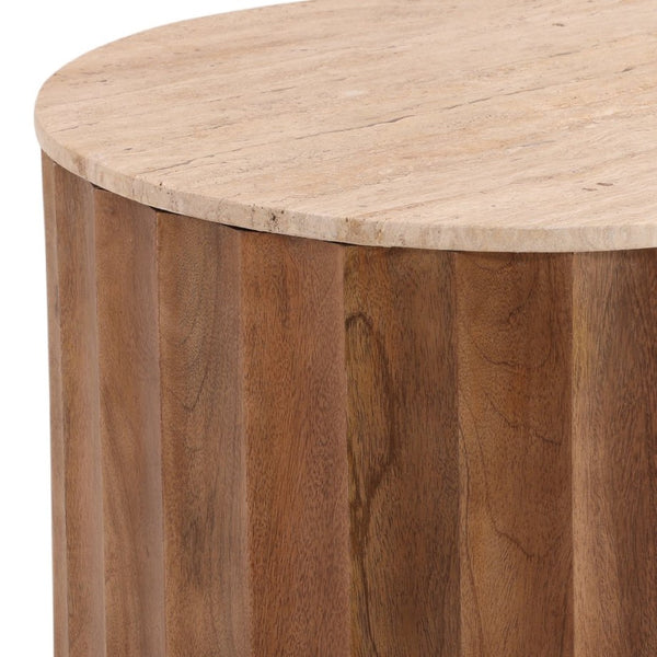 Karina Living Milburn Side Table - Elegant Brown Travertine & Solid Hardwood Design for Modern & Traditional Spaces DOV75006-BRWN