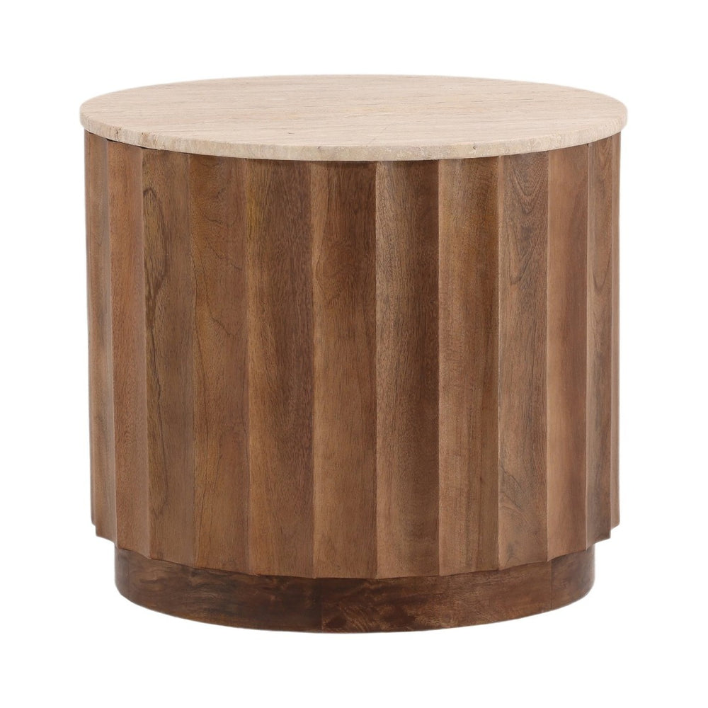 Karina Living Milburn Side Table - Elegant Brown Travertine & Solid Hardwood Design for Modern & Traditional Spaces DOV75006-BRWN