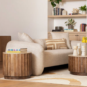 Karina Living Milburn Side Table - Elegant Brown Travertine & Solid Hardwood Design for Modern & Traditional Spaces DOV75006-BRWN