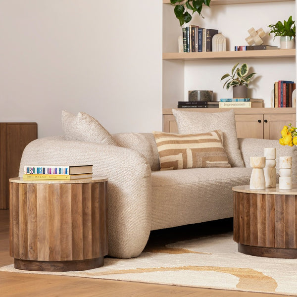 Karina Living Milburn Side Table - Elegant Brown Travertine & Solid Hardwood Design for Modern & Traditional Spaces DOV75006-BRWN