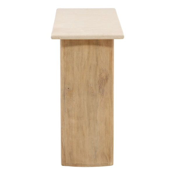 Karina Living Thandi Console Table in Light Natural - Elegant Mango Wood & Botticino Stone for Modern Spaces DOV75072-LTNT