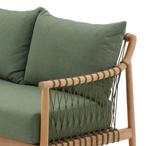 Karina Living Tahoe Outdoor Sofa in Green - Stylish, Weather-Resistant Seating with Teak Accents for Patios & Porches DOV7724-GREN