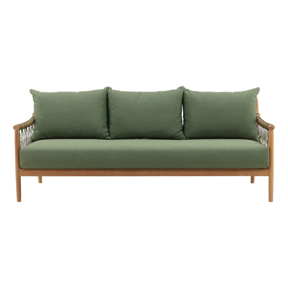 Karina Living Tahoe Outdoor Sofa in Green - Stylish, Weather-Resistant Seating with Teak Accents for Patios & Porches DOV7724-GREN