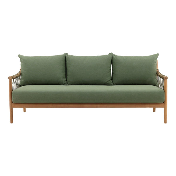 Karina Living Tahoe Outdoor Sofa in Green - Stylish, Weather-Resistant Seating with Teak Accents for Patios & Porches DOV7724-GREN