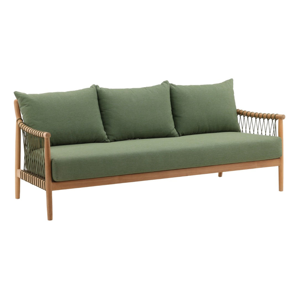 Karina Living Tahoe Outdoor Sofa in Green - Stylish, Weather-Resistant Seating with Teak Accents for Patios & Porches DOV7724-GREN