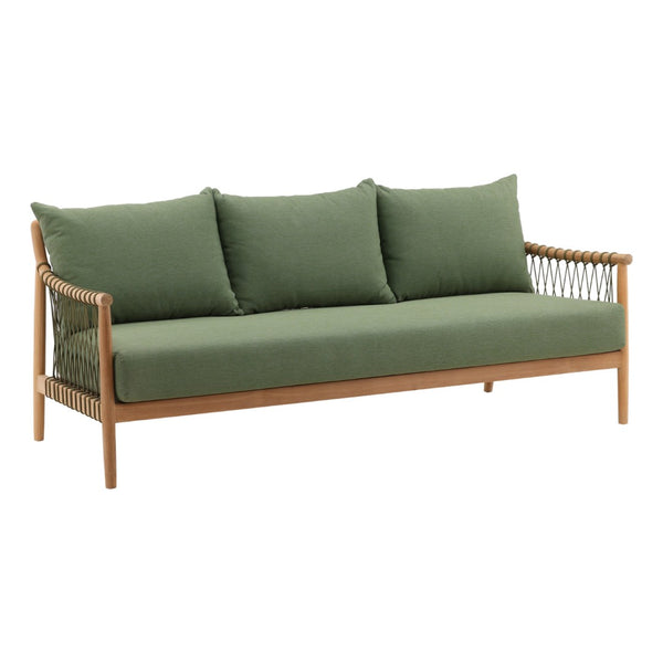 Karina Living Tahoe Outdoor Sofa in Green - Stylish, Weather-Resistant Seating with Teak Accents for Patios & Porches DOV7724-GREN