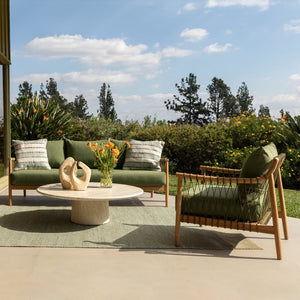 Karina Living Tahoe Outdoor Sofa in Green - Stylish, Weather-Resistant Seating with Teak Accents for Patios & Porches DOV7724-GREN