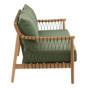 Karina Living Tahoe Outdoor Sofa in Green - Stylish, Weather-Resistant Seating with Teak Accents for Patios & Porches DOV7724-GREN