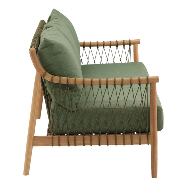 Karina Living Tahoe Outdoor Sofa in Green - Stylish, Weather-Resistant Seating with Teak Accents for Patios & Porches DOV7724-GREN