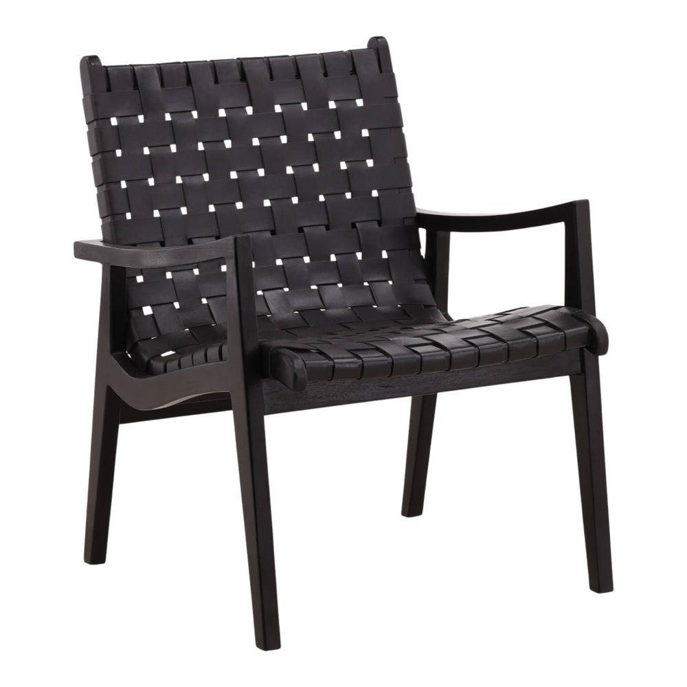 Karina Living Luisa Occasional Chair - Elegant Black Leather & Teak Wood Design for Modern Comfort & Style DOV83001-BLCK