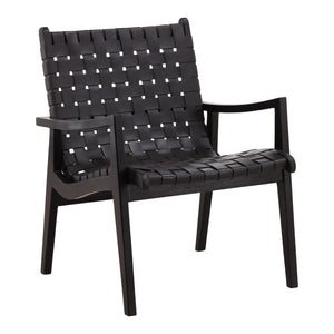 Karina Living Luisa Occasional Chair - Elegant Black Leather & Teak Wood Design for Modern Comfort & Style DOV83001-BLCK
