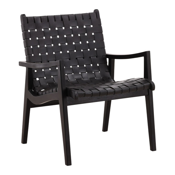 Karina Living Luisa Occasional Chair - Elegant Black Leather & Teak Wood Design for Modern Comfort & Style DOV83001-BLCK