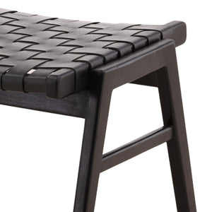 Karina Living Luisa Ottoman Black - Stylish Cowhide Leather & Teak Wood Accent for Modern Living Room Comfort DOV83002-BLCK