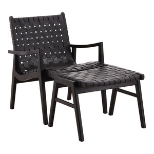 Karina Living Luisa Ottoman Black - Stylish Cowhide Leather & Teak Wood Accent for Modern Living Room Comfort DOV83002-BLCK