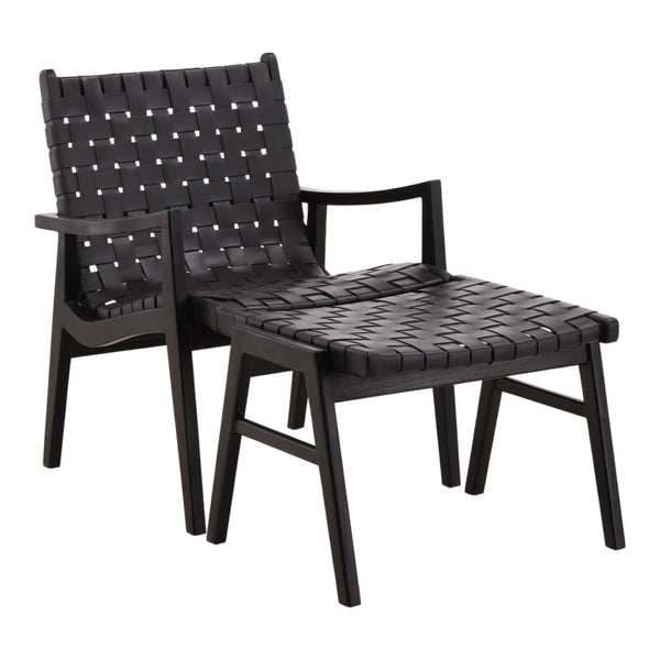Karina Living Luisa Ottoman Black - Stylish Cowhide Leather & Teak Wood Accent for Modern Living Room Comfort DOV83002-BLCK
