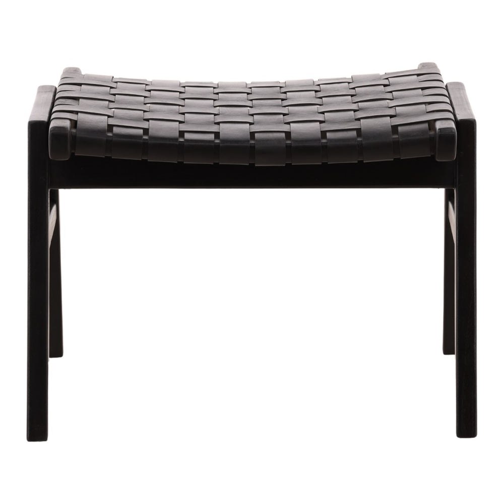 Karina Living Luisa Ottoman Black - Stylish Cowhide Leather & Teak Wood Accent for Modern Living Room Comfort DOV83002-BLCK