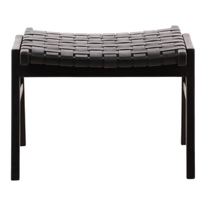 Karina Living Luisa Ottoman Black - Stylish Cowhide Leather & Teak Wood Accent for Modern Living Room Comfort DOV83002-BLCK