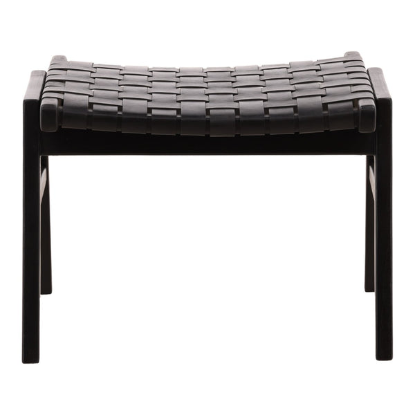 Karina Living Luisa Ottoman Black - Stylish Cowhide Leather & Teak Wood Accent for Modern Living Room Comfort DOV83002-BLCK