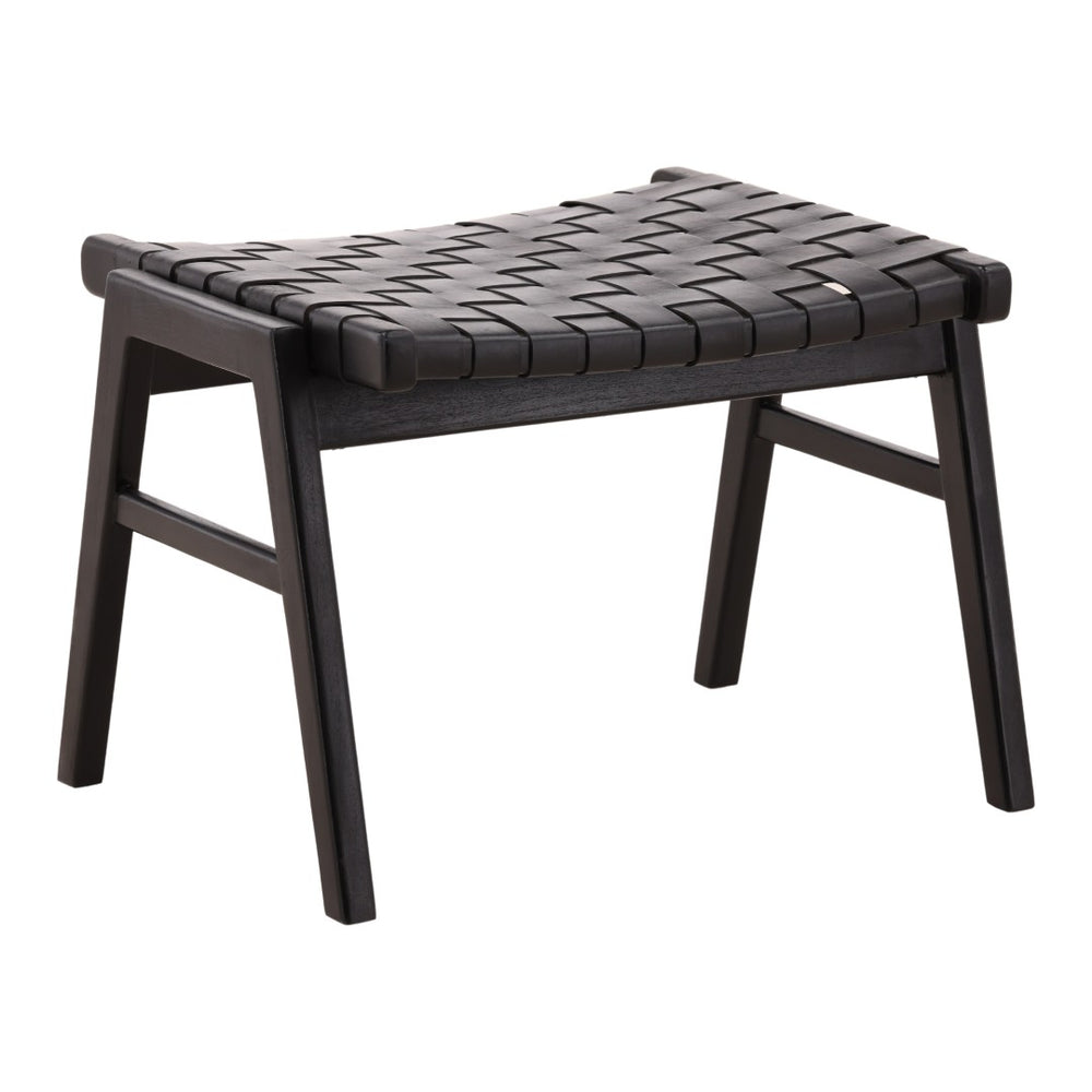 Karina Living Luisa Ottoman Black - Stylish Cowhide Leather & Teak Wood Accent for Modern Living Room Comfort DOV83002-BLCK