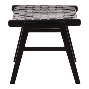 Karina Living Luisa Ottoman Black - Stylish Cowhide Leather & Teak Wood Accent for Modern Living Room Comfort DOV83002-BLCK