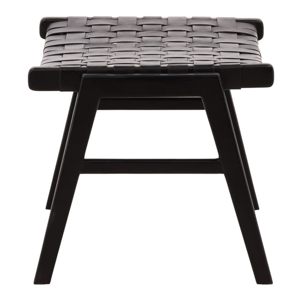 Karina Living Luisa Ottoman Black - Stylish Cowhide Leather & Teak Wood Accent for Modern Living Room Comfort DOV83002-BLCK