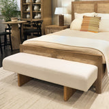 Dovetail Ela Bench Polyester Upholstery and Rubber Wood - Ivory and Natural