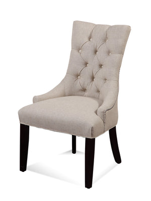 Basset Mirror Fortnum Set Of 2 Elegant Linen Upholstered Parsons Chairs With Button-tufted Back & Chrome Trim White Hardwood,Linen Dpch15-739a-2