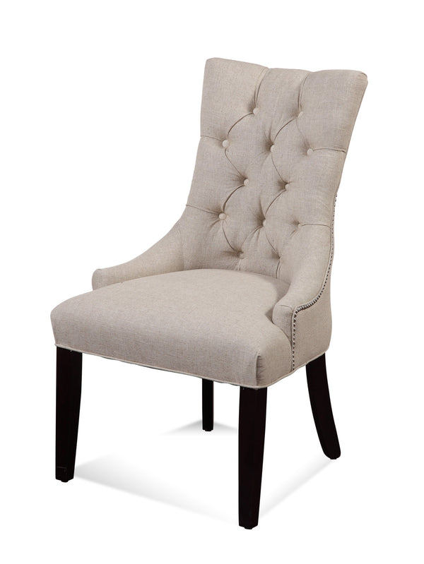 Basset Mirror Fortnum Set Of 2 Elegant Linen Upholstered Parsons Chairs With Button-tufted Back & Chrome Trim White Hardwood,Linen Dpch15-739a-2