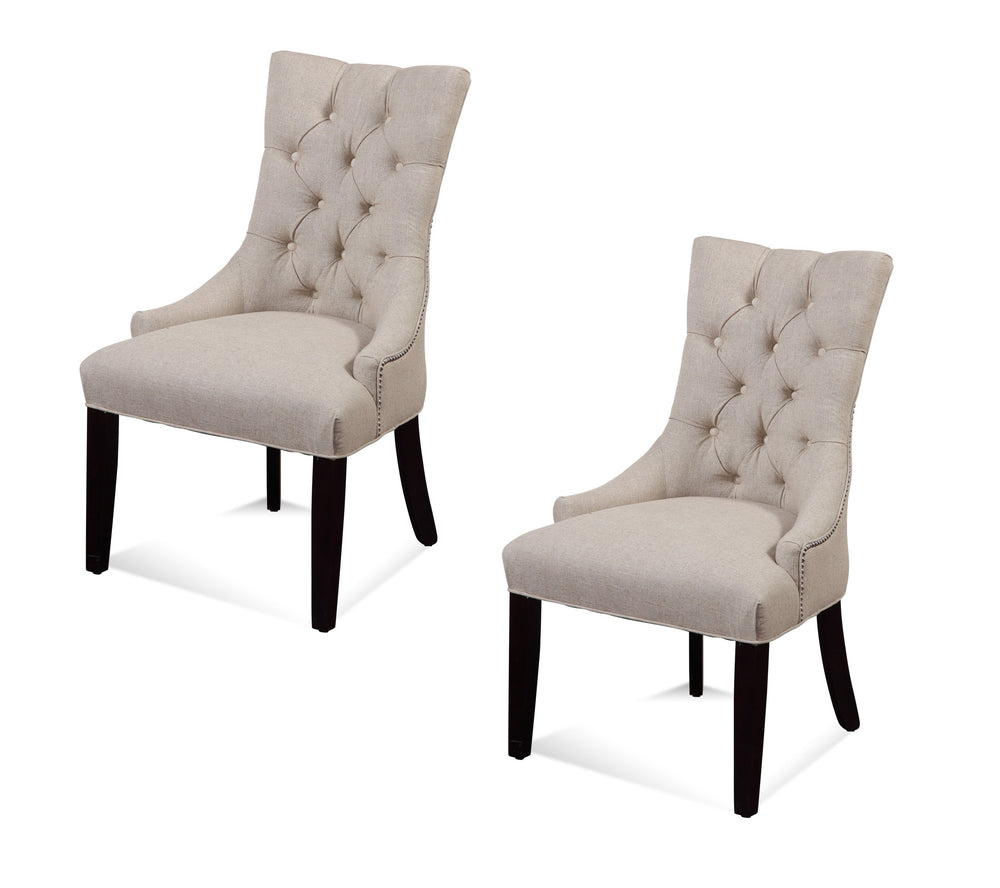 Basset Mirror Fortnum Set Of 2 Elegant Linen Upholstered Parsons Chairs With Button-tufted Back & Chrome Trim White Hardwood,Linen Dpch15-739a-2