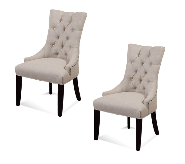 Basset Mirror Fortnum Set Of 2 Elegant Linen Upholstered Parsons Chairs With Button-tufted Back & Chrome Trim White Hardwood,Linen Dpch15-739a-2