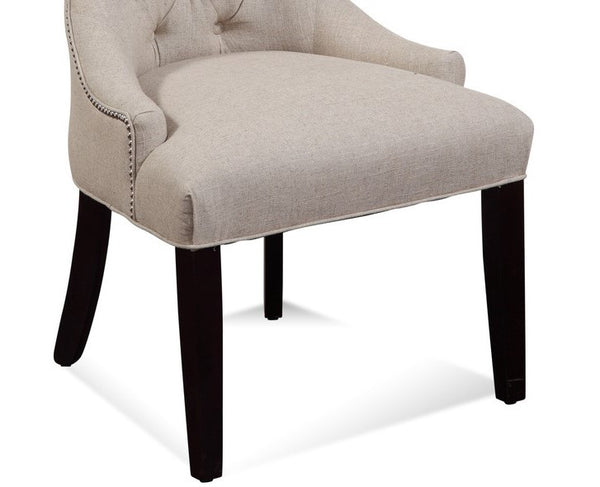 Basset Mirror Fortnum Set Of 2 Elegant Linen Upholstered Parsons Chairs With Button-tufted Back & Chrome Trim White Hardwood,Linen Dpch15-739a-2