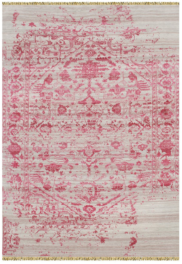 AMER Rugs Dazzle Hand-knotted Wool Silk Ivory Rug Artisan Low Pile Transitional Accent DQ(HS)410203