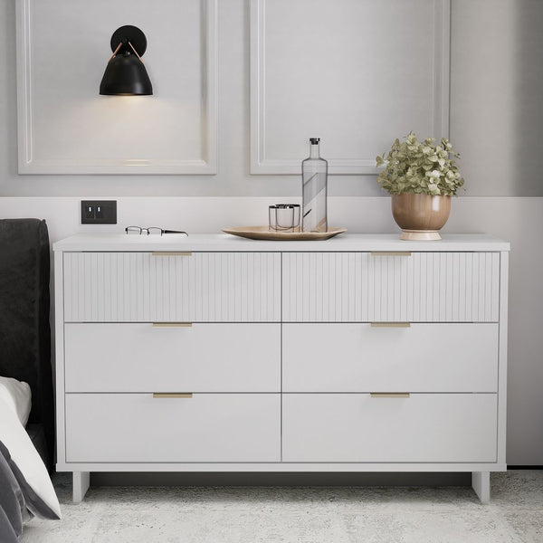 Granville Modern Double Wide Dresser with Glam Vertical Ribbed Drawers Granville Modern Double Wide Dresser with Glam Vertical Ribbed Drawers