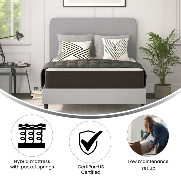 English Elm Dream 10 Inch Hybrid Mattress - Comfortable, CertiPUR-US Certified, Perfect for Students and RV Living White/Gray Full DR-E230P-R-F-10-GY-GG